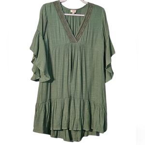 Umgee Women's Green Mini Dress Bell Sleeve  Size M